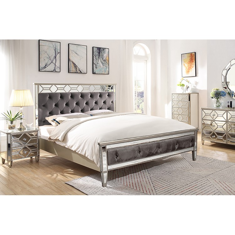 Vida Living Rosa Mirrored Furniture Super Kingsize 6ft Bed with Low Footend